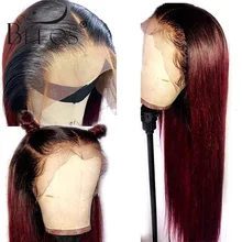13*6 парики из натуральных волос с глубоким кружевом спереди прямые омберы красные 99J бразильские парики Remy Предварительно сорванные отбеленные узлы для женщин