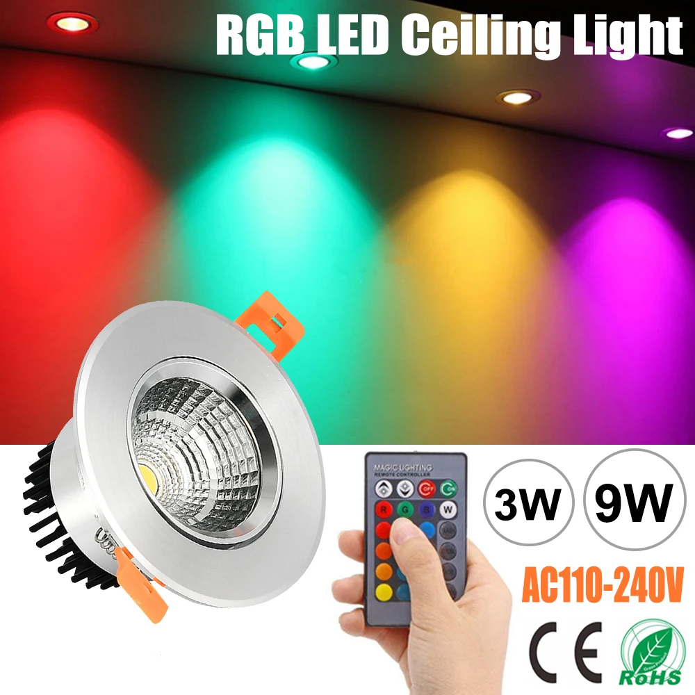 Smart Remote Control Dimmable Downlight 3W 9W RGB Color Changing LED
