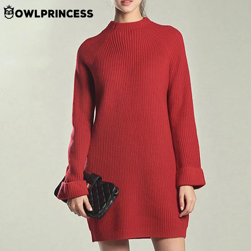 Madam clothing OWLPRINCESS Long Sleeve Women Winter Dress Fashion Simple Loose Dress Gothic Warm Co