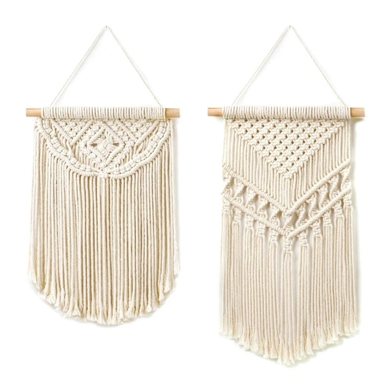 

Fashion2 Pcs Macrame Wall Hanging Small Woven Tapestry Wall Art Decor,Boho Chic Home Decor Apartment Dorm Room Party Decoration