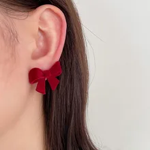 

2022 Korean New Fashion Velvet Bow Earrings For Women Temperament Style Cute Girl Flocking Stud Earrings Kpop Jewelry Wholesale
