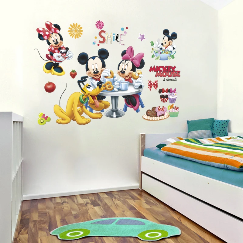 Disney Микки Минни Маус Плюшевые настенные наклейки детские комнаты вечерние