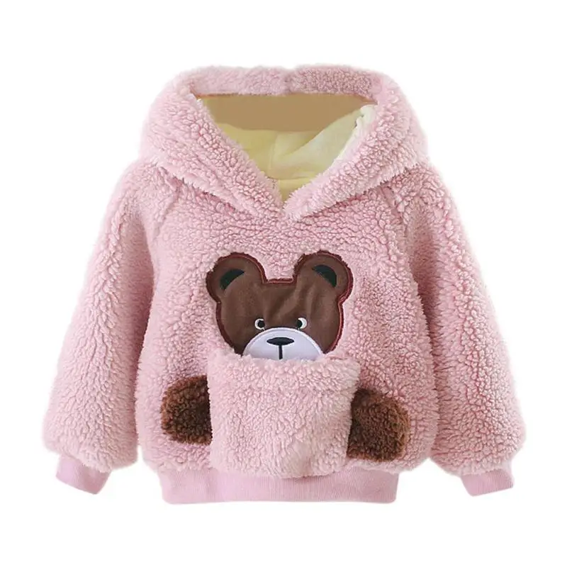 Pink B Детская толстовка в Корейском стиле для маленьких девочек; удобная мягкая одежда с длинными рукавами и вышивкой с героями мультфильмов; флисовые утепленные толстовки принцессы - Цвет: Pink B
