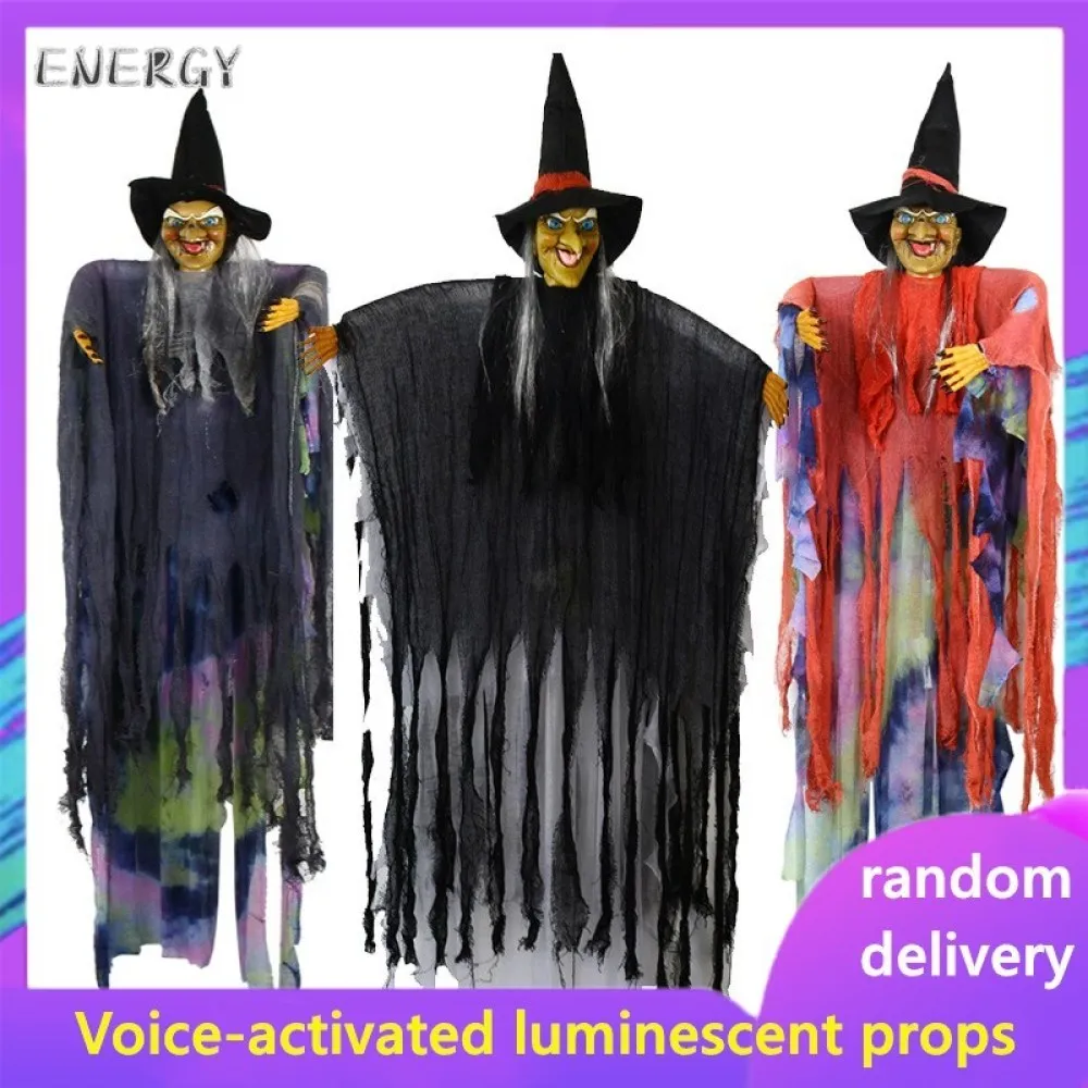

Ready stock Halloween Trick Voice Control Hanging Witch Haunted House Decoration Luminous Props KTV Layout Decoration Props