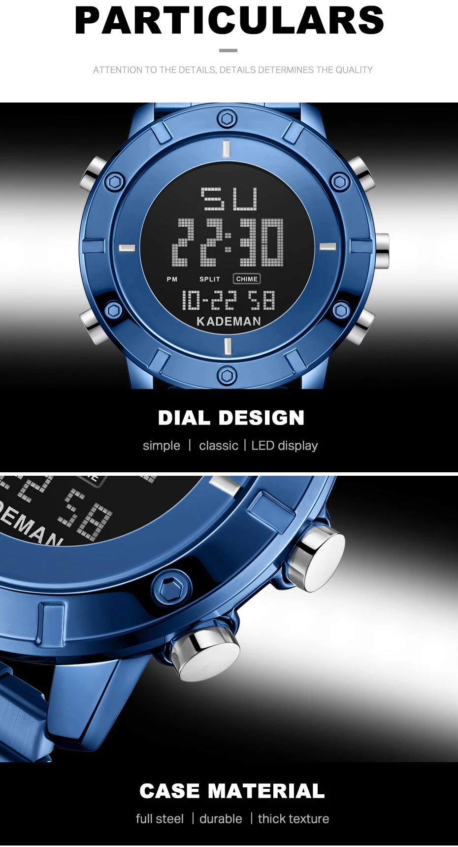 KADEMAN Новое поступление цифровые спортивные часы мужские роскошные полностью стальные 3ATM Брендовые Часы высшего качества военные наручные часы Relogio Masculino