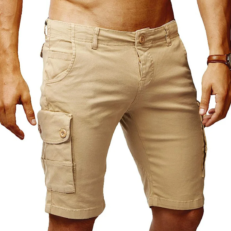 Мужские повседневные короткие брюки с несколькими карманами, облегающие однотонные дышащие брюки для лета JS26
