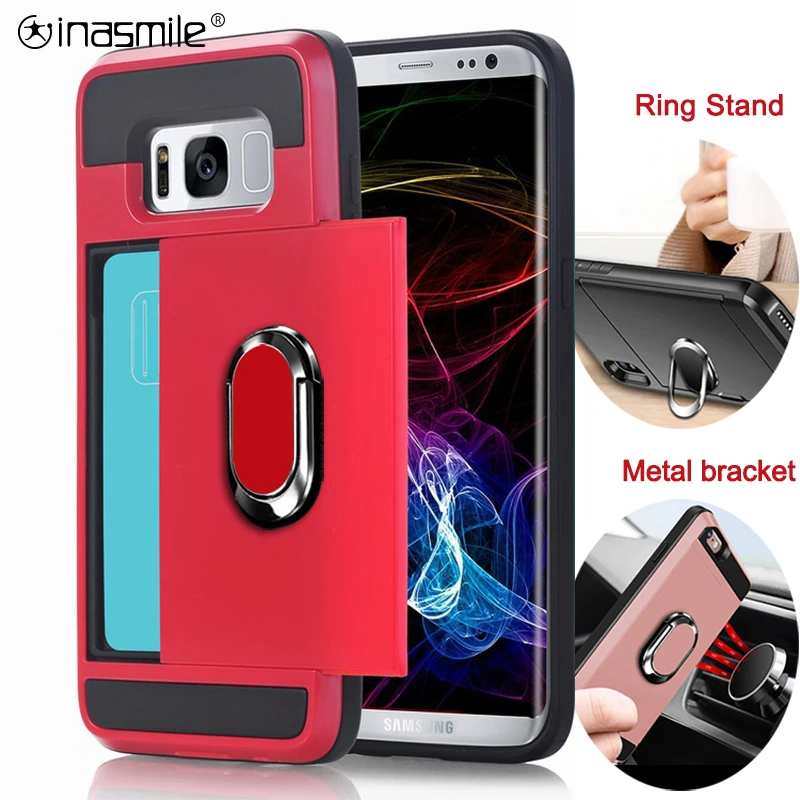 

Slide Card Phone Case For Samsung Galaxy S10 S9 S8 Plus S7 Edge Note 9 8 A3 A5 A7 A8 A9 Shockproof Holder Ring Armor Full Cover