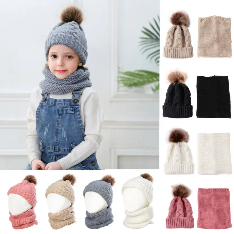 2Pcs Baby Hat Scarf Set Bear Cat Winter Spring Autumn Warm Knit Baby Cap Bonnet Kids Hat Boy Girl Caps Boys Girls Crochet Beanie