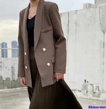 

2020 Spring Autumn Double Breasted Blazer Korean Fashion Jacket Chic Jackets