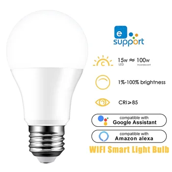 

Dimmable 15W E27 WiFi Smart Light Bulb LED Lamp App Operate Alexa Google Assistant Control APP Remote Wake up Smart Lamp Night