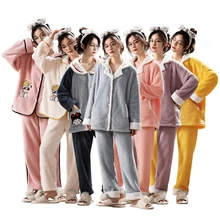 Women Pajama Sets Winter Warm Coral Fleece Women Pajamas Set for Women Cartoon Cute Ladies Pants Two Pieces Sets Home Sleepwear