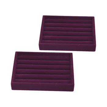 

2 Pieces Elegant Velvet Stackable Jewelry Display Tray Case Purple
