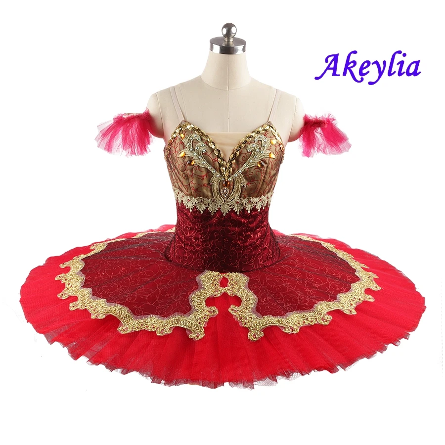 Esmeralda variation Classical Pancake Tutu professional Ballet Dress red gold handmade Adult Ballet Dress Tutu For danseuse