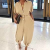 2022 Sexy V-Neck Button Lace-Up Jumpsuit Summer Short Sleeve Loose Playsuit Overalls Women Elegant Leopard Print Pocket Rompers ► Photo 1/6