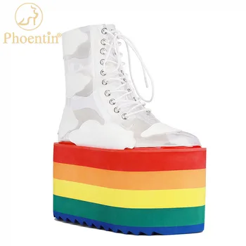 

Phoentin Rainbow PVC ankle boots for women High Platform Heels Short Transparent Boots Nightclub Cake Bottom Ladies Shoes FT1133