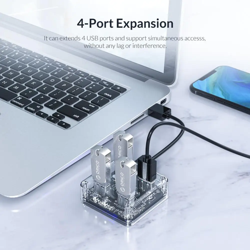 Прозрачный концентратор USB 3 0 ORICO 4 портовый высокоскоростной usb разветвитель с