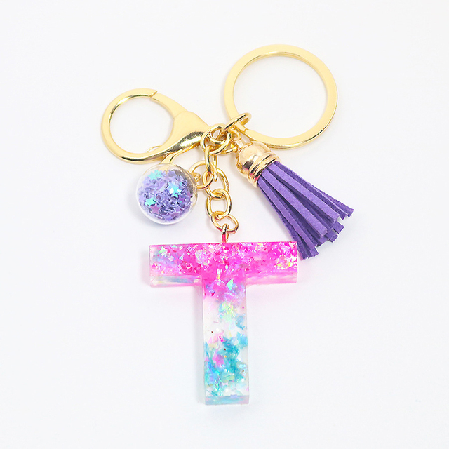 Creative Letter Alphabet Crystal Arylic Liquid Keychain Women Key Chains Ring Car Bag Tassels Pendent Charm Gift Accessory