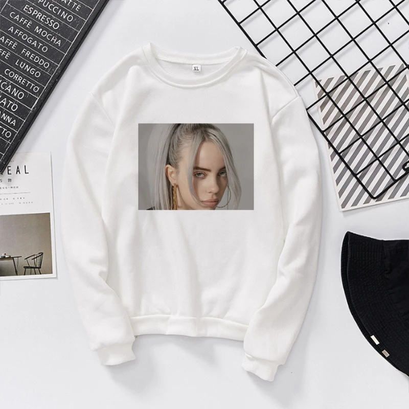 Billie Eilish толстовка с принтом kawaii Толстовка Полерон женская одежда Harajuku Повседневное Лидер продаж ТАТА толстовки KPOP кофты - Цвет: White