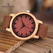Бобо птица CaD09 Мода древесины бамбука часы красный нейлон ремни деревянный циферблат часы для мужчин и женщин в подарочные коробки