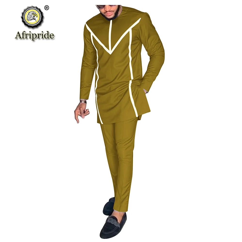 В африканском стиле Для мужчин Дашики наряды рубашка с длинными рукавами костюм брюки из Анкары размера плюс комплект одежды Блузка карманы AFRIPRIDE S1916032