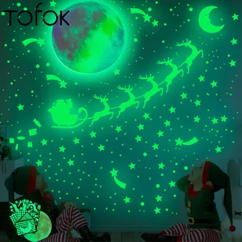 

Tofok 30cm Rainbow Luminous Lunar Fawn Wagon Luminous Wall Stickers Star Meteor Dot Fluorescent Sticker Christmas Decor for Home