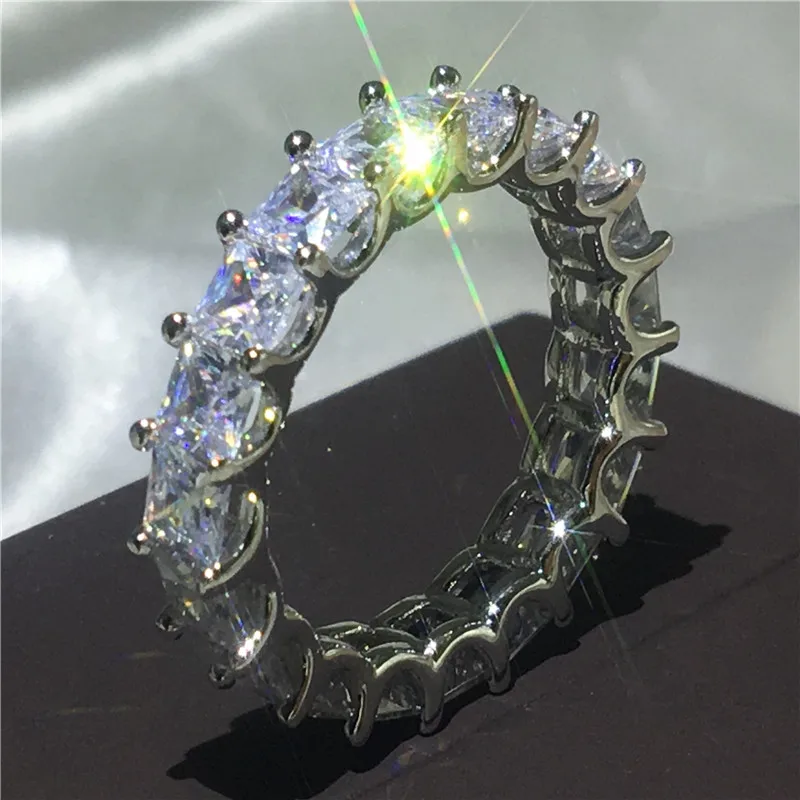 Princess cut Вечная вечность, кольцо, 925 пробы, серебро, AAAAA cz, обручальные кольца для мужчин и женщин, вечерние ювелирные изделия, подарок - Цвет основного камня: Princess cut