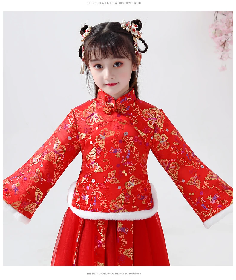 Зимнее платье для девочек детское драматическое платье Han Fu для девочек традиционное китайское древнее плотное платье Новогоднее платье