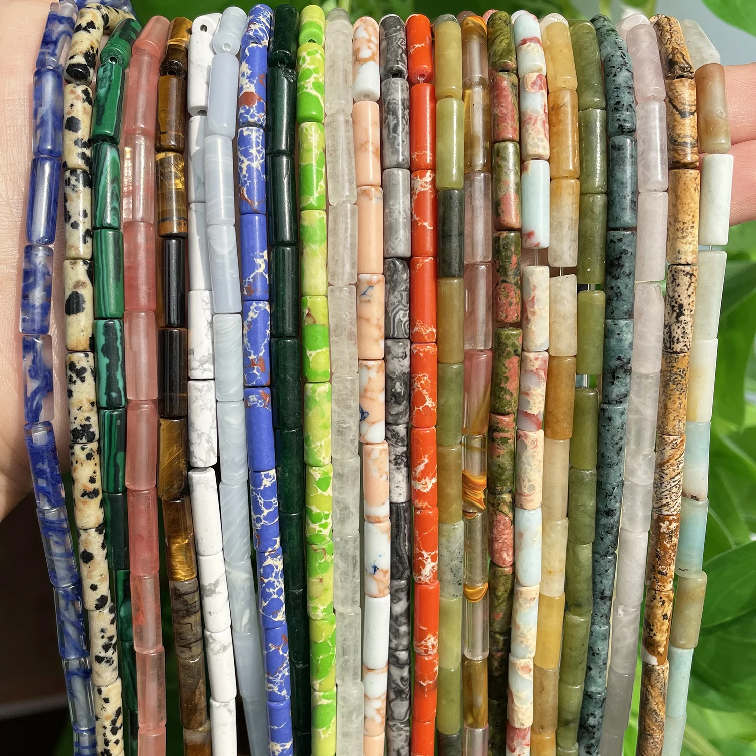 Natural Stone Beads 4x13mm Column Tube Sea Sediment Aquamarines Agates Quartz Jades Tiger Eye For Jewelry Making