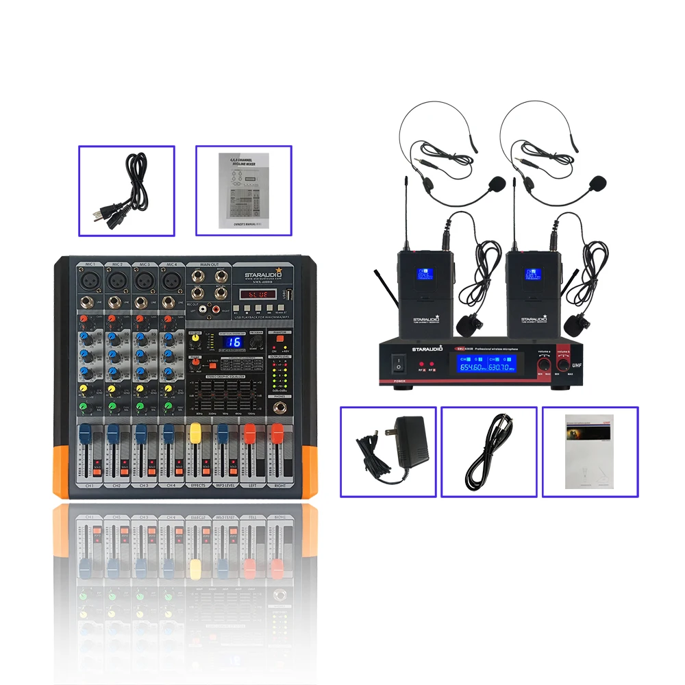 4ch bt usb mixer with 2ch dj uhf party mic