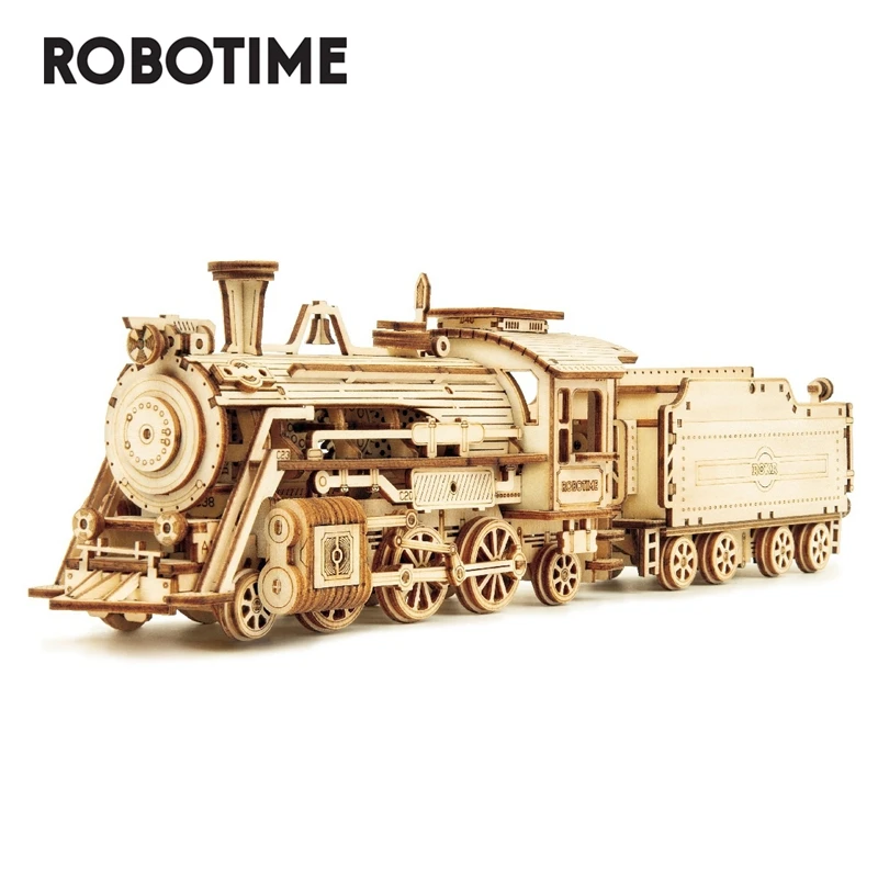 

Robotime 308pcs Creative DIY Movable 3D Prime Steam Train Wooden Puzzle Game Assembly Toy Gift for Children Teens Adult MC501