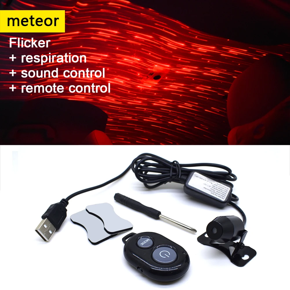 Автомобиль атмосферный окружающий свет звезды DJ Красная звезда лампа прожектор голосовой пульт дистанционного управления Водонепроницаемый свет с USB вилкой декоративная лампа