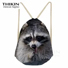 THIKIN 3D енот печати шнурок сумки для детей мальчиков Портативный пляжный рюкзак путешествия женский Mochila Повседневная унисекс школьная сумка