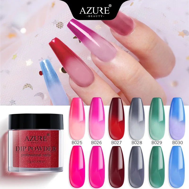  Azure Beauty Thermal Color Changing Dipping Nail Powder Shiny Dip Powder Temperature Change 6 Color