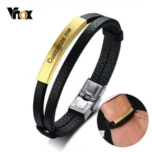 Vnox настраиваемые двухслойные браслеты из настоящей кожи для мужчин и женщин браслет из нержавеющей стали повседневные ювелирные изделия унисекс