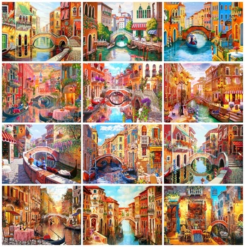 

EverShine Diamond Painting Full Square Bridge Diamond Embroidery Seaside Lnadscape Cross Stitch Rhinestones Art Decoration Home