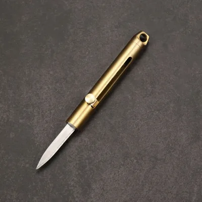 Винтажный медный мини-нож съемный нажимной нож портативный карманный нож - Цвет: brass