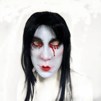 

Vampire Ghost Mask Scary Horror Halloween Masks terror realista maska Evil prank hair Real Female bloodsucker leech realistic