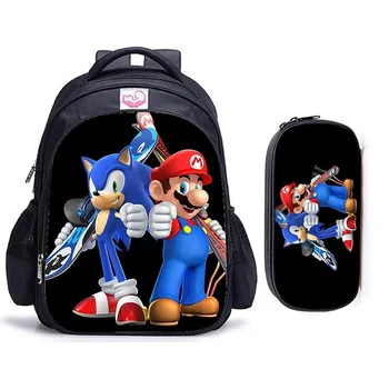 

16 Inch Mario Bros Sonic Boom Backpack For Children School Bags Cartoon Game Book Backpack Daily School Backpack Gift