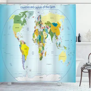 

Wanderlust Decor Collection, World Map with Countries and Capital Cities of the Earth with Oceans and Lakes Graphic Art,