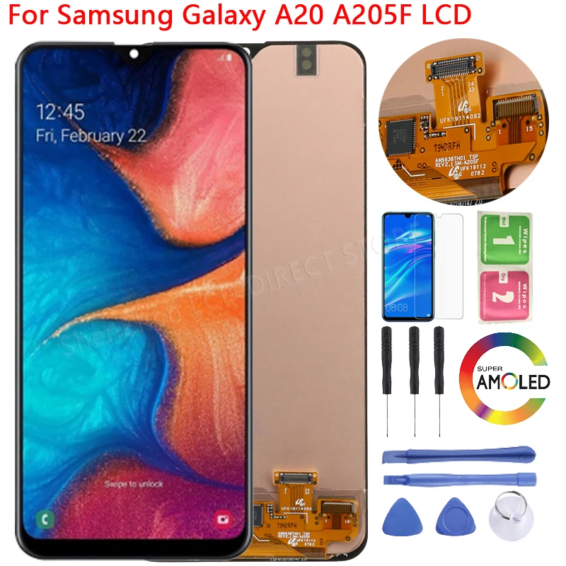 

Super AMOLED A20 LCD For Samsung A205 A205F A205FD Touch Screen With Frame Digitizer Assembly For A20 A205F Display Repair