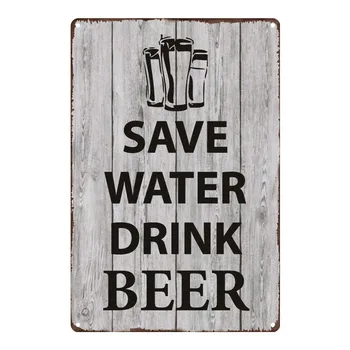 

[Luckyaboy] Save Water Drink Beer Plaque Vintage Metal Tin Signs Home Bar Pub Garage Decor Plates Man Cave Wall Sticker