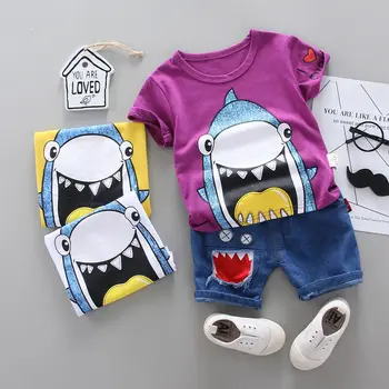 

pudcoco Summer 2PCS Toddler Kids Baby Boy Short Sleeve T-shirt Tops + Denim Shorts Outfits Clothes