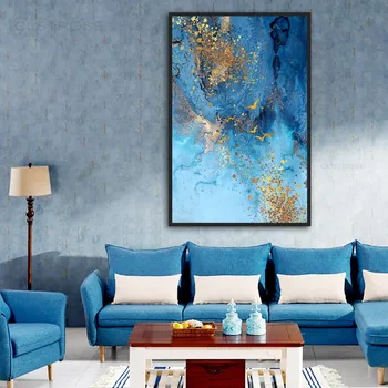 

Blue Gold Bird Abstract Canvas Painting Porch Nordic Posters And Prints Modern Home Decoration Living Room Wall Art Pictures