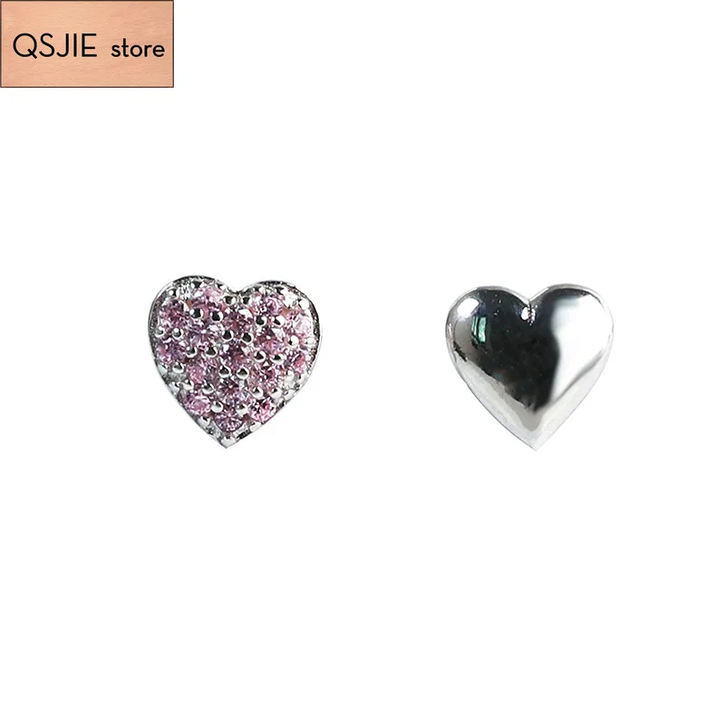 

High quality S925 Sterling silver. Pink small red heart simple asymmetric Earrings