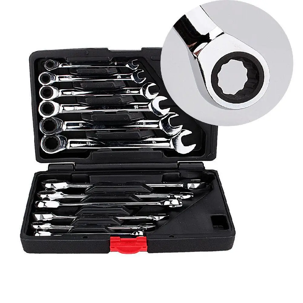 

Litake 12Pcs/Set Metric Flexible/Fixed Spanners Ratchet Wrench Polished Tool Kit 8-19mm