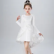 Детское кружевное платье-пачка принцессы для девочек, элегантное платье для дня рождения с вышитыми цветами Одежда для маленьких девочек от 2 до 10 лет