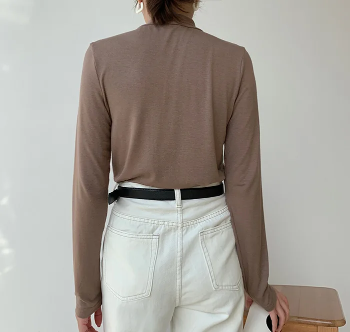 Shoulder Splicing Modal Cotton Autumn Long Sleeve Top Tee Shirts Korea Casual Tshirt Slim Fit Ladies T-shirt