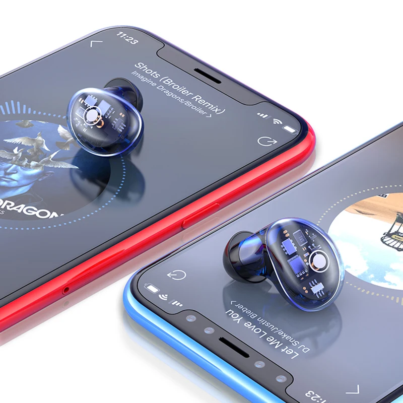 Прозрачный Исследуйте версии X7 Bluetooth наушники с Мощный светодиодный дисплей Портативный истинный беспроводной V5.0 наушники для мобильного телефона