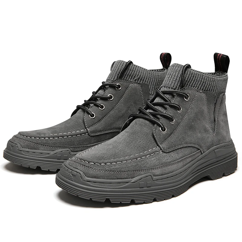 gray Brand Personality Design Classic Men Casual Sneakers Shoes Ankle Boots Military Equipment Flying Weaving Socks Car Sole Lace Up - Цвет: gray