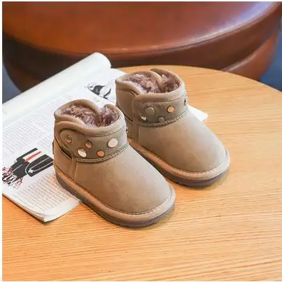 Брендовые Зимние теплые плюшевые ботинки для маленьких девочек; модные кожаные ботинки с заклепками для мальчиков и девочек; кроссовки - Цвет: Picture color